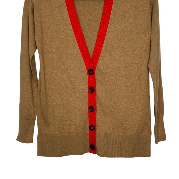 Boden Dark Tan Long Sleeve Button Up Cardigan w/Sparkly Red Details Sz XS - Picture 4 of 13